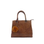 L0317brown Elegáns műbőr kézitáska pompommal L0317