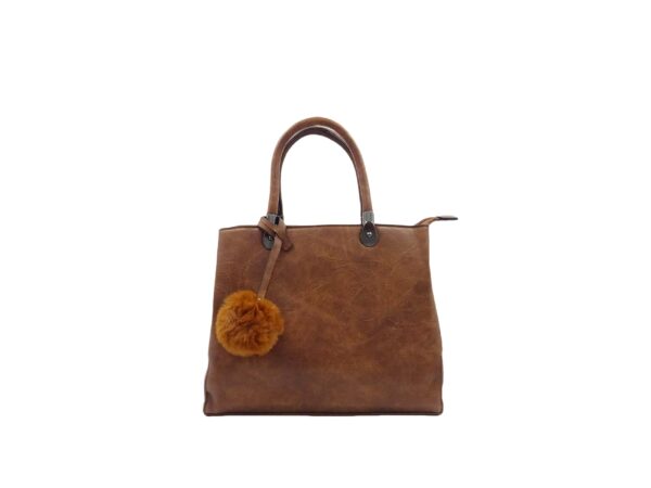 L0317brown Elegáns műbőr kézitáska pompommal L0317