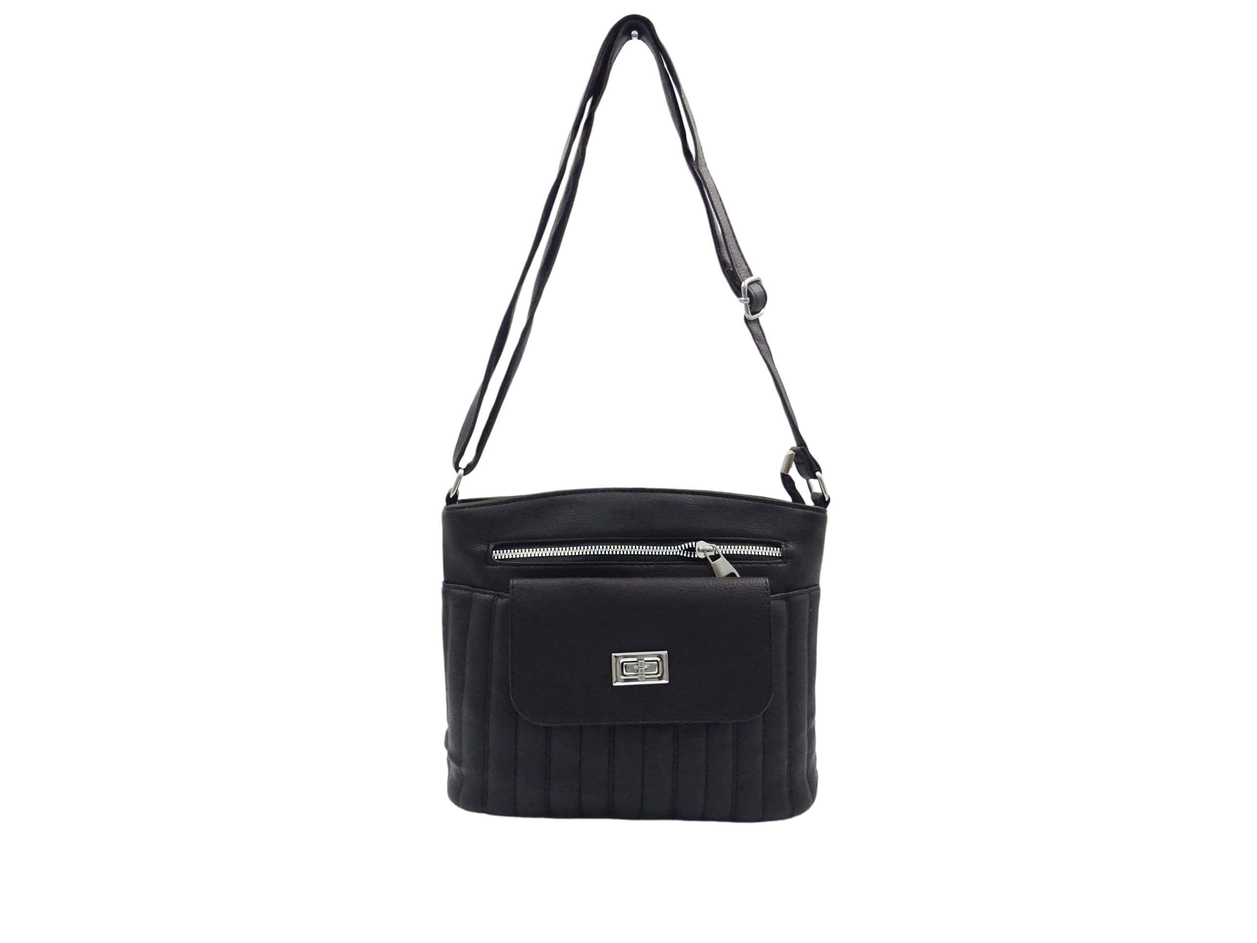 Borsa a tracolla trapuntata con patta - nera
